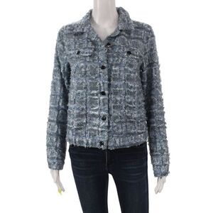 Picadilly Womens Blue Basic Jacket Check Collared Long Sleeve Size XS